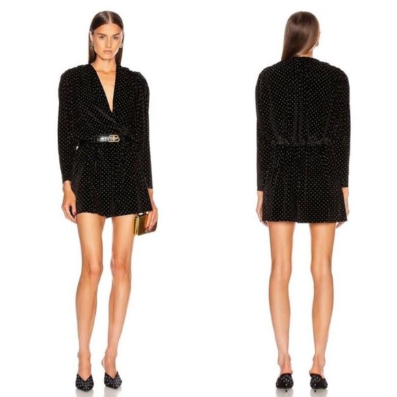 Balenciaga Romper Black Velvet Gold Studded V-neck Relaxed Fit - Picture 1 of 12